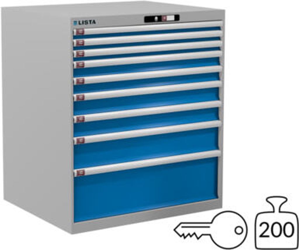 Lista Schubladenschrank - 78.704.514 - 1.000x870x725 mm (HxBxT) - 9 Schubladen - 200 kg - Key Lock - RAL 7035/RAL 5012