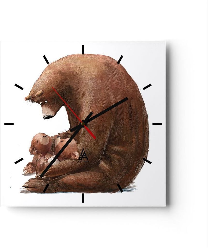 Wanduhr - Quadrat - Glasuhr - Bär Teddybären Kinder - 30x30cm - Schleichendes Uhrwerk - Lautlos - zum Aufhängen bereit - Dekoration Modern - Wan...
