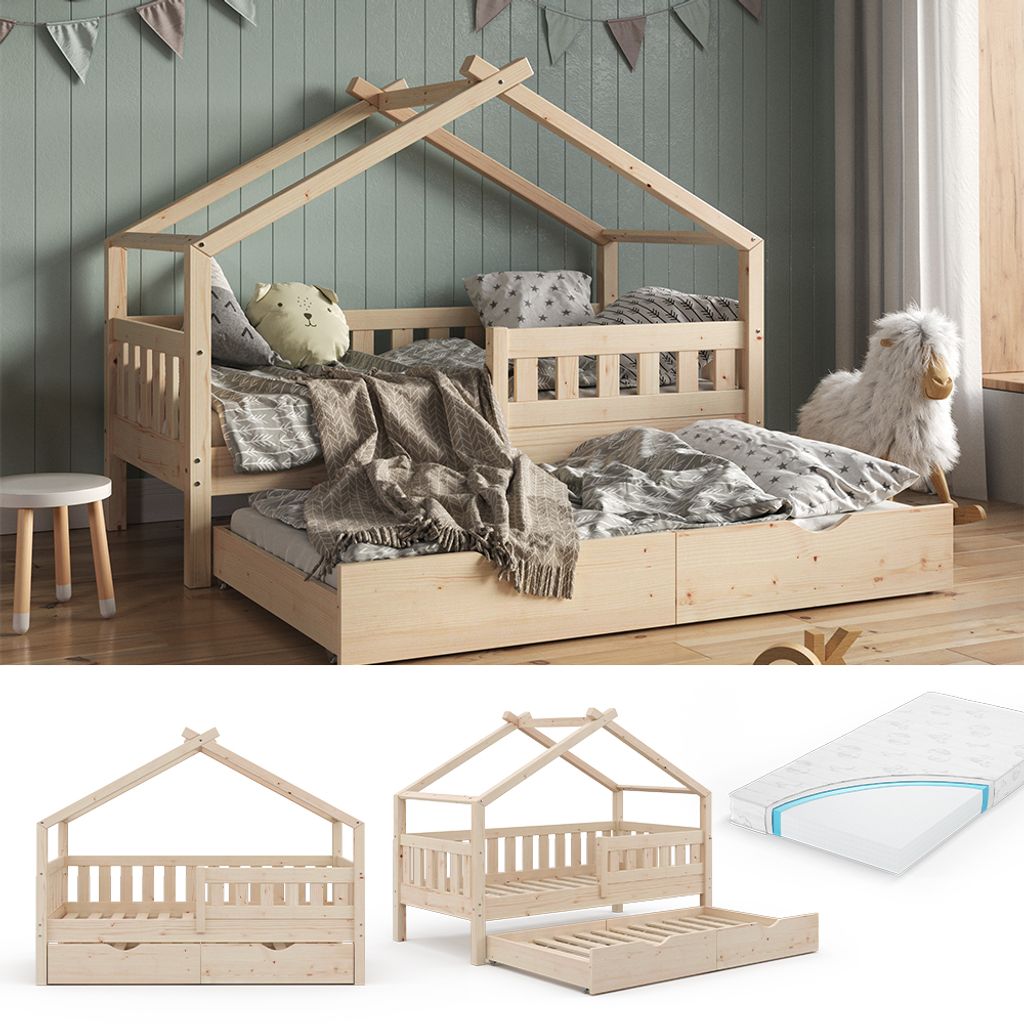 Bett Jugendbett Kinderbett Babybett mit Bettkasten und Bettgestell 160x80 