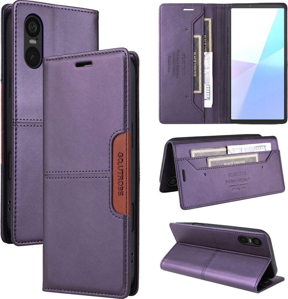 Handyhülle für Sony Xperia 5 VI Hülle, Leder Flip Wallet Kartenfach Stand Schutzhülle Lila
