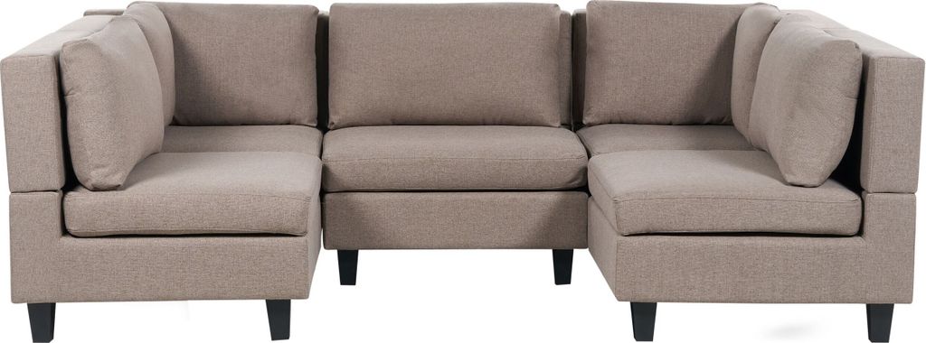 BELIANI 5-Sitzer Sofa Braun Stoffbezug U-Förmig mit Kissen Schwarze Beine Modular Modern Modulsofa Wohnlandschaft Wohnzimmer Salon Wohnecke