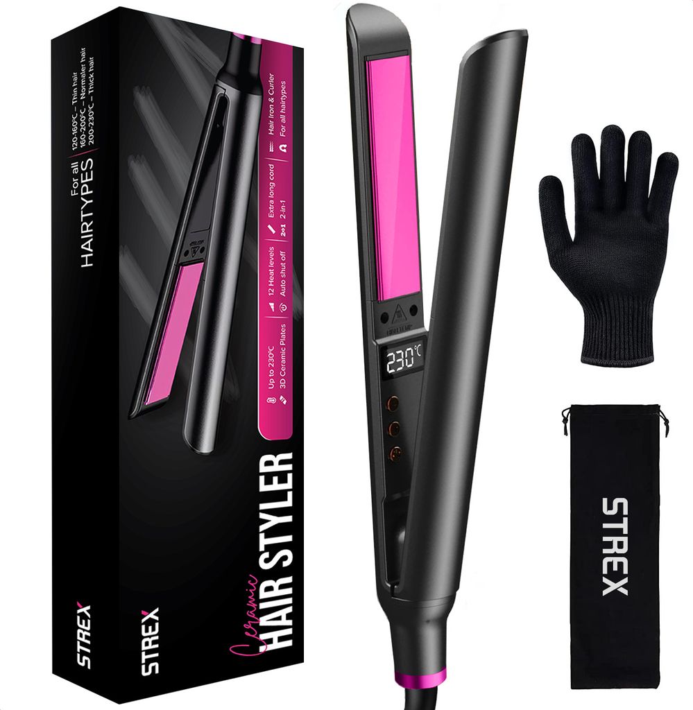 Strex Glätteisen - 2 in 1 - Glätten und Locken - Keramik - Produktbild 