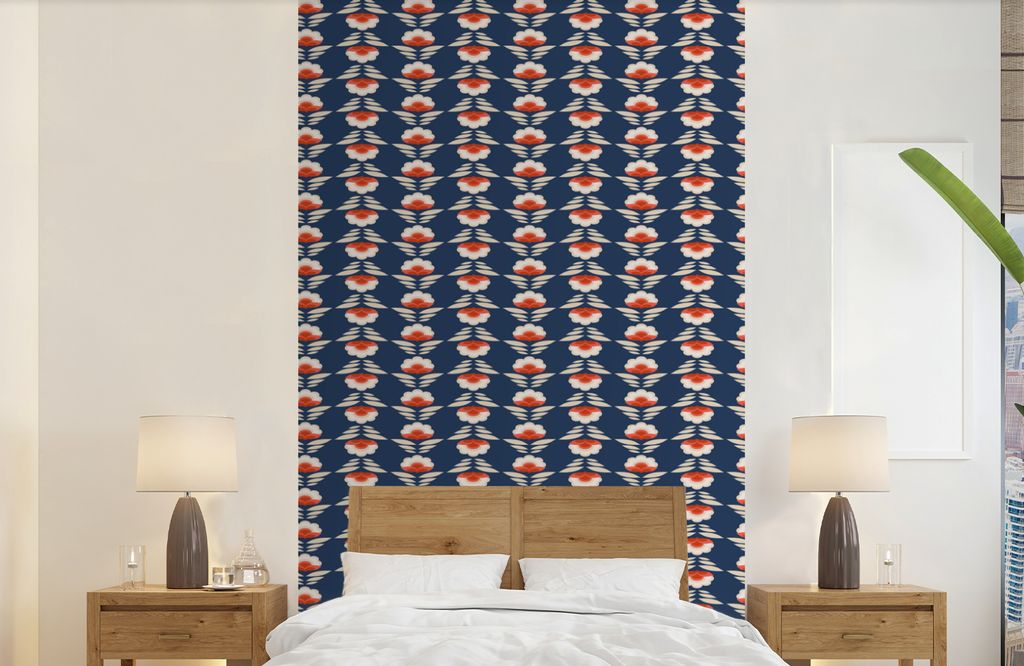 MuchoWow Fototapete für Wohnzimmer oder Schlafzimmer Wandtapete Vinyl Motivtapete Muster - Abstrakt - Blumen - 150x240 cm - Tapeten