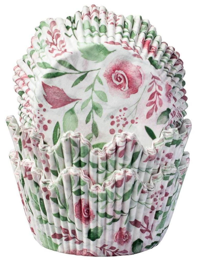 Kronenbackförmchen Rosen rosa/grün 50x38mm 40 Stück, Produktbild 
