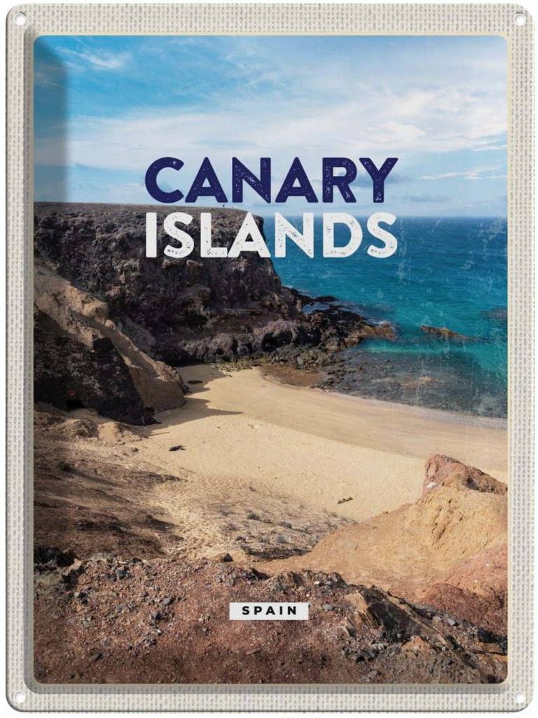 vianmo Blechschild 40x30 cm Sretro Canary Reisen Europa Urlaub Islands Berge Meer Sand child Bildmotiv Reisemotiv Abenteuer