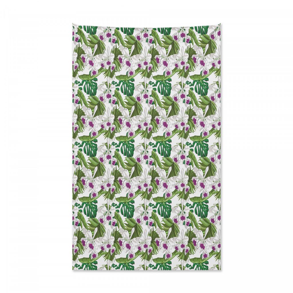 Abakuhaus Orchideen Wandteppich und Tagesdecke, Wild Flowers Fan Palm Leaf aus Weiches Mikrofaser Stoff Kein Verblassen Klare Farben Waschbar, 140 ...