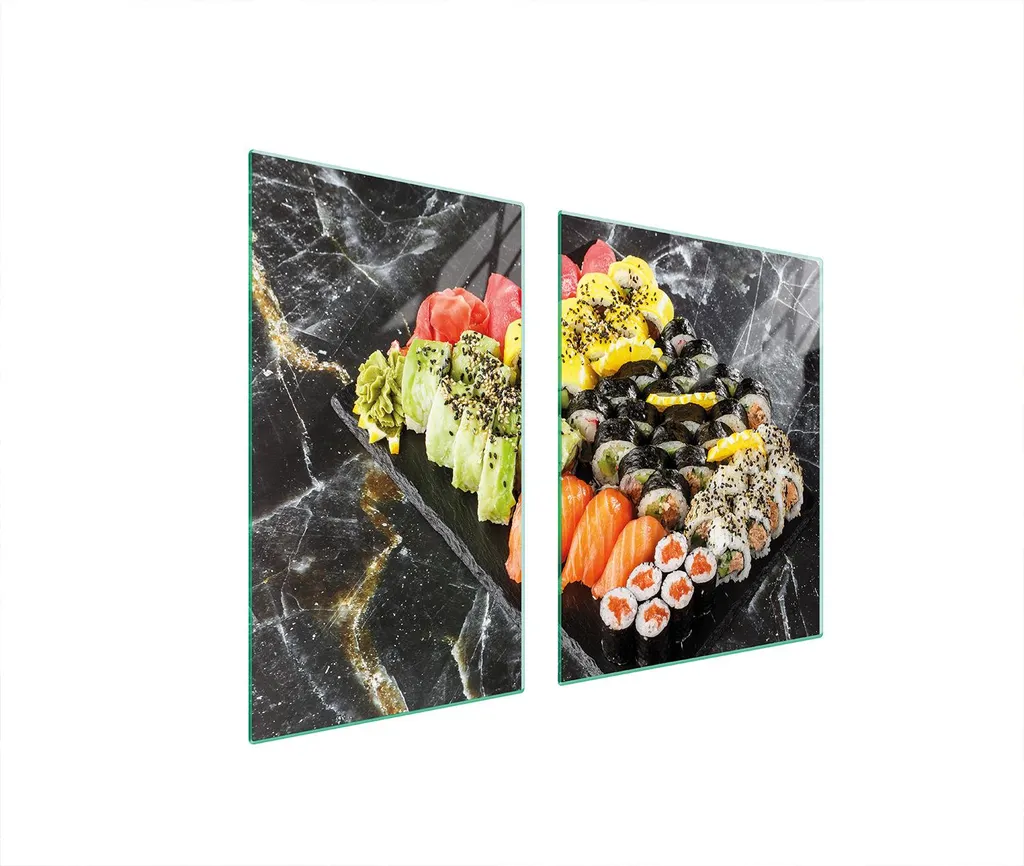 Piastre Copri Fornelli 100x52 Tagliere Vetro Temperato Marmo Sushi 2pz