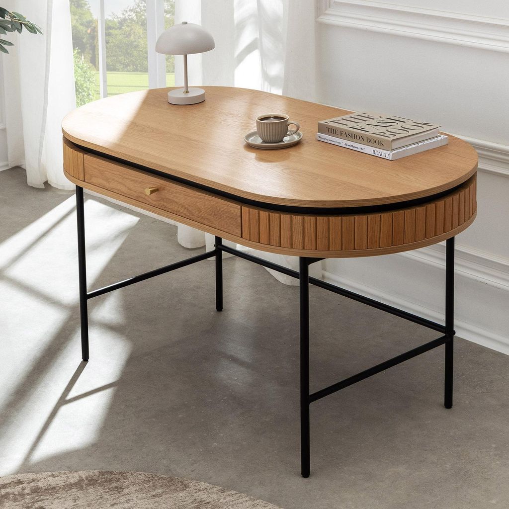 riess-ambiente Moderner Schreibtisch ATELIER 120 cm Eiche Konsolentisch schwarz mit Schublade Bürotisch Home Office