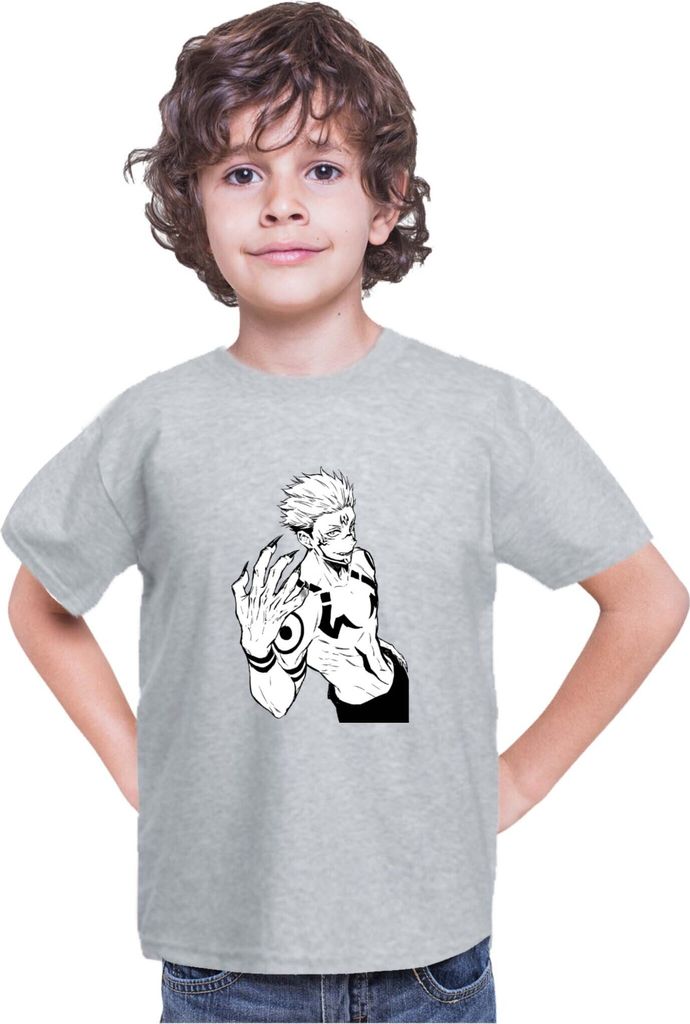 Kinder T-Shirt Japan Anime Manga Jujutsu Anime Manga Kaisen Itadori Sukuna 02, 5-6 Jahr - 116 / Grau