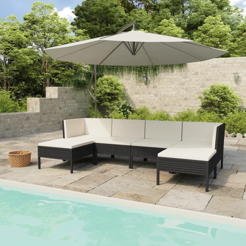"2026 Promotion" 6-tlg. Garten-Lounge-Set - Sitzgruppe - mit Auflagen Poly Rattan Schwarz - Gartenmöbelset CC3321