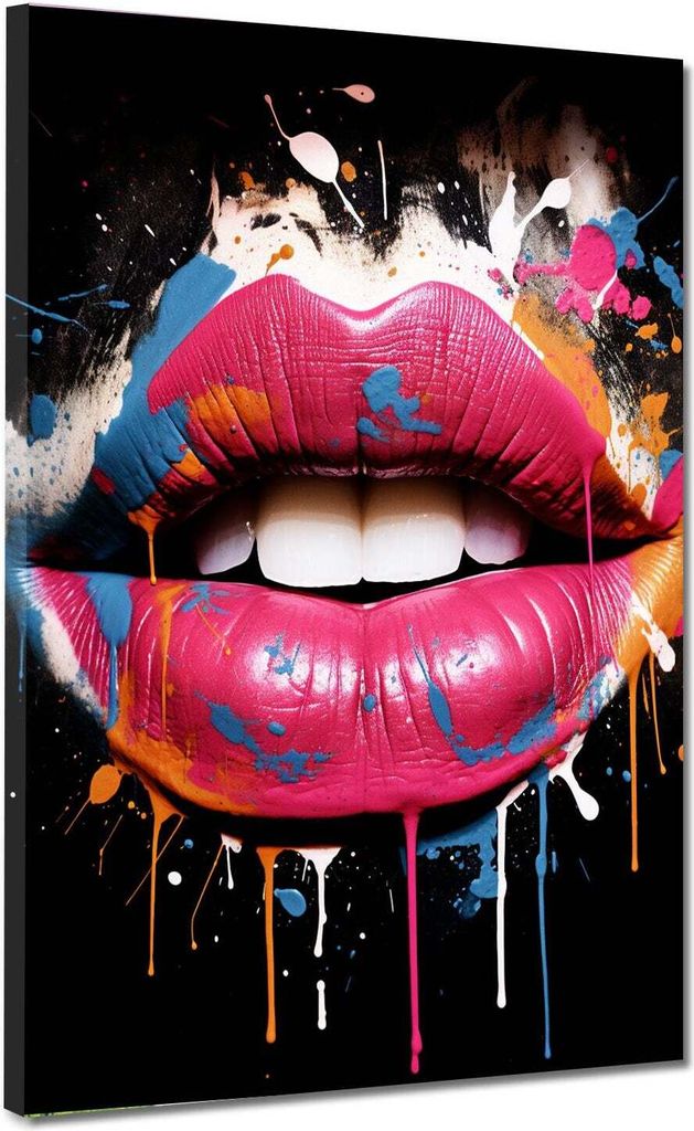 Pop Art Colour Lippen Leinwandbild Wandbild Kunstdruck XL Wanddeko: 120x160x4cm
