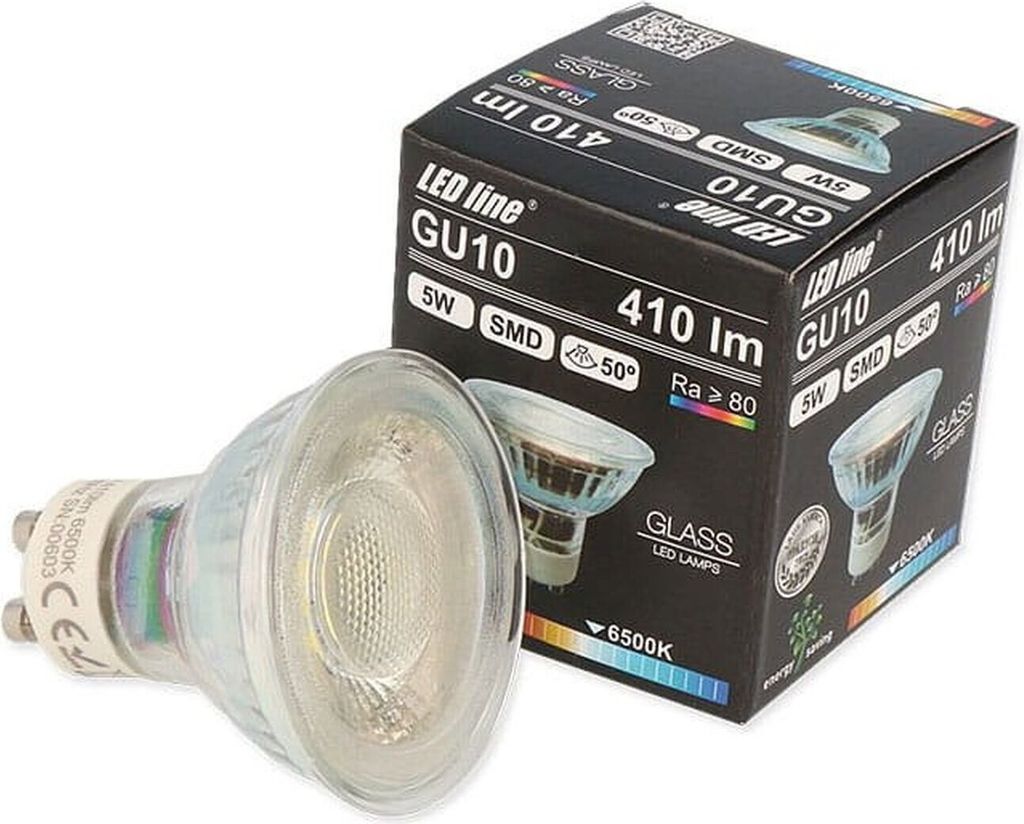 LED Line GU10 SMD 5W Leuchtmittel 410 Lumen Spot Strahler Kaltweiß Glass Einbauleuchte Energiesparlampe 50°