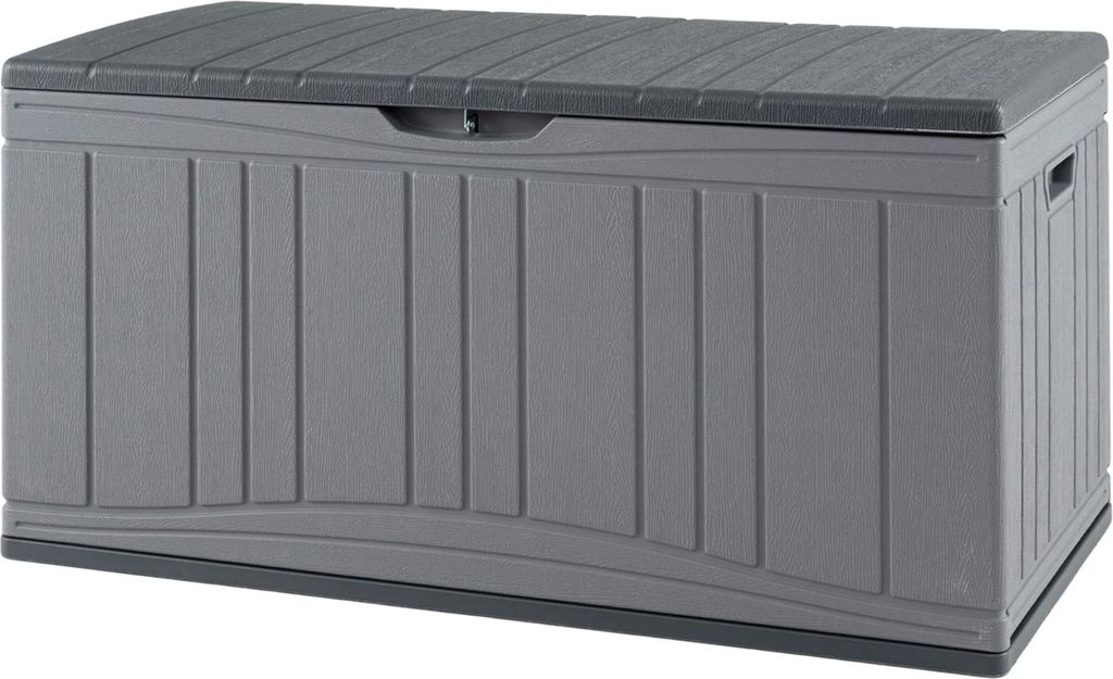 COSTWAY Gartenbox 300L, Auflagenbox mit abschließbarem Deckel & Gasdruckfedern, Aufbewahrungsbox wetterfest, Kissenbox Outdoor für Grau