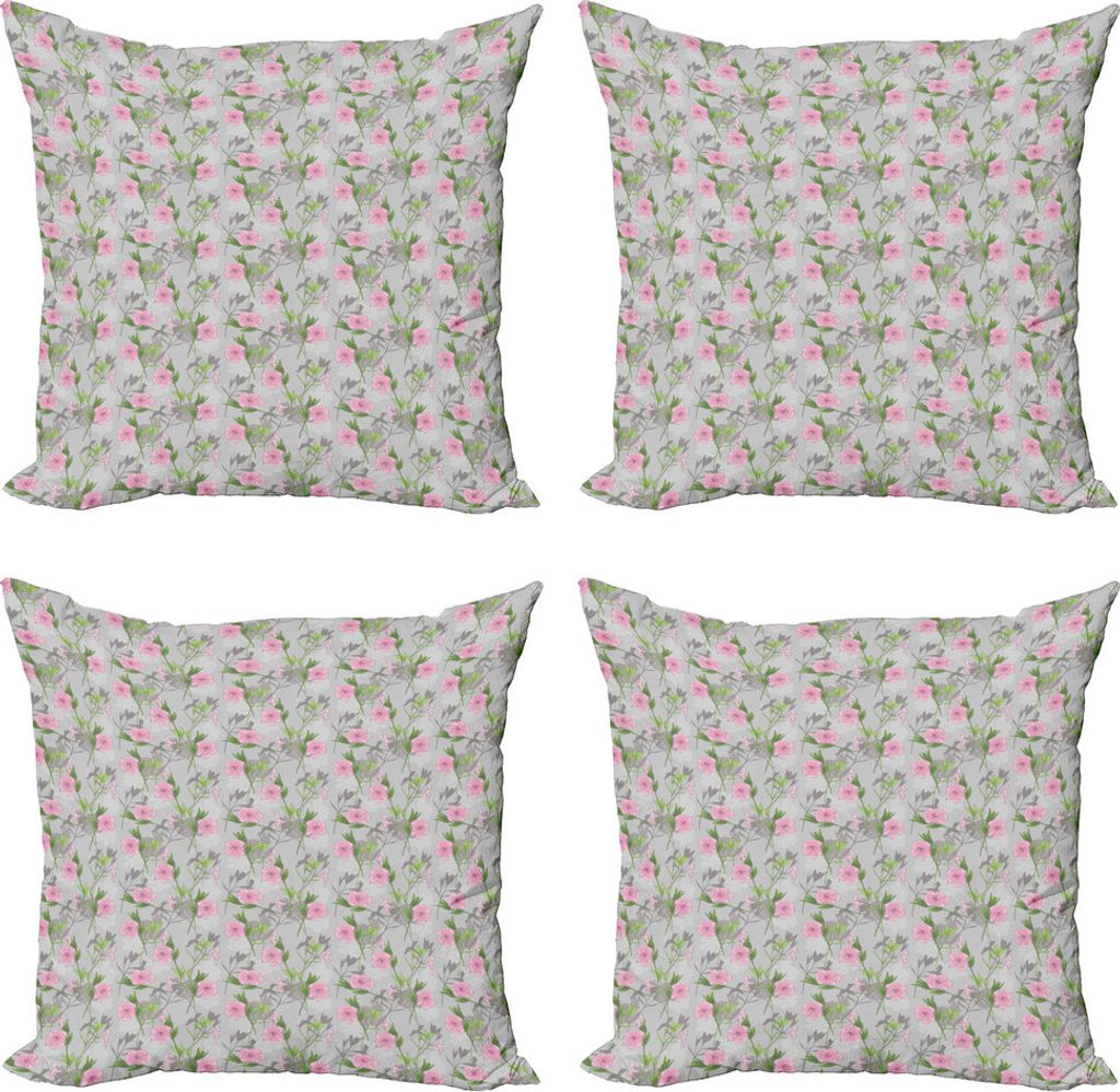 ABAKUHAUS Frühling Kissenbezug Set (4 Stück), Rosa Blüten Garten Wachstum, Moderner Doppelseitiger Digitaldruck, 40 cm x 40 cm, Mehrfarbig