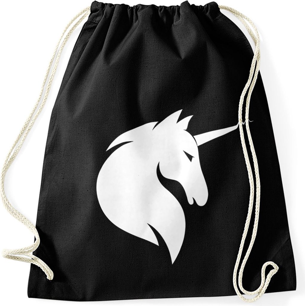Turnbeutel Einhorn Unicorn Hipster Beutel Tasche Sportbeutel Gymsac Gymbag Moonworks schwarz unisize