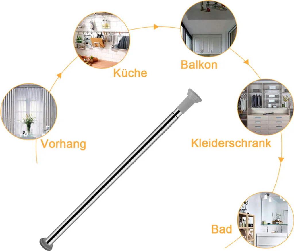 Asta Doccia Estensibile TolleTour | No Trapano | 140-260 cm Inox - 3