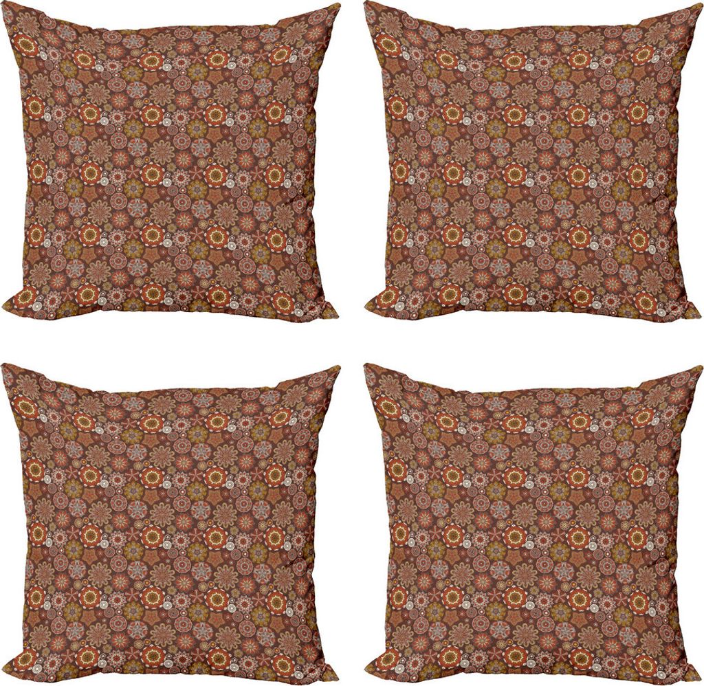 ABAKUHAUS Mandala Kissenbezug Set (4 Stück), Blumenmotive Blumen-Druck, Moderner Doppelseitiger Digitaldruck, 50 cm x 50 cm, Mehrfarbig