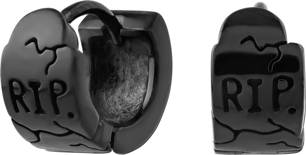 viva-adorno Edelstahl Creolen schwarz Klappcreolen Ohrringe Halloween RIP Gothic SER26