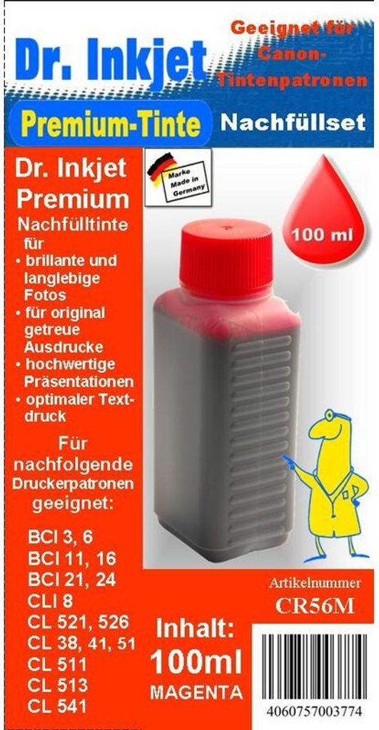 CR56M - Magenta - Dr.Inkjet Premium Nachfülltinte 100ml für Canon Druckerpatronen