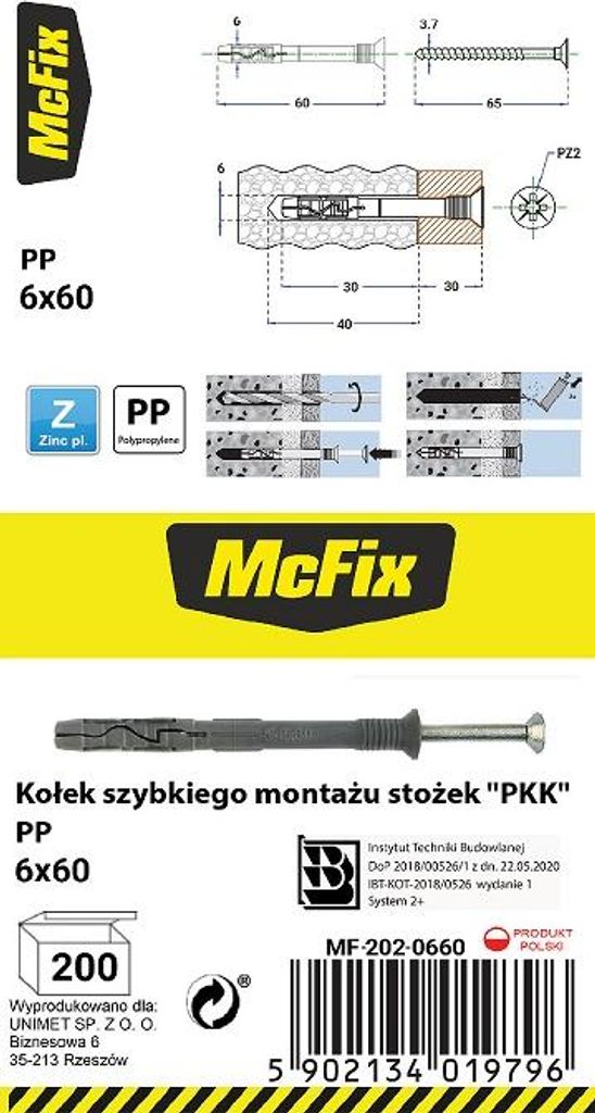 Schnellmontage-Dübel Pp Kegel 6*60Mm - 2 Sto - Mf-202-0660