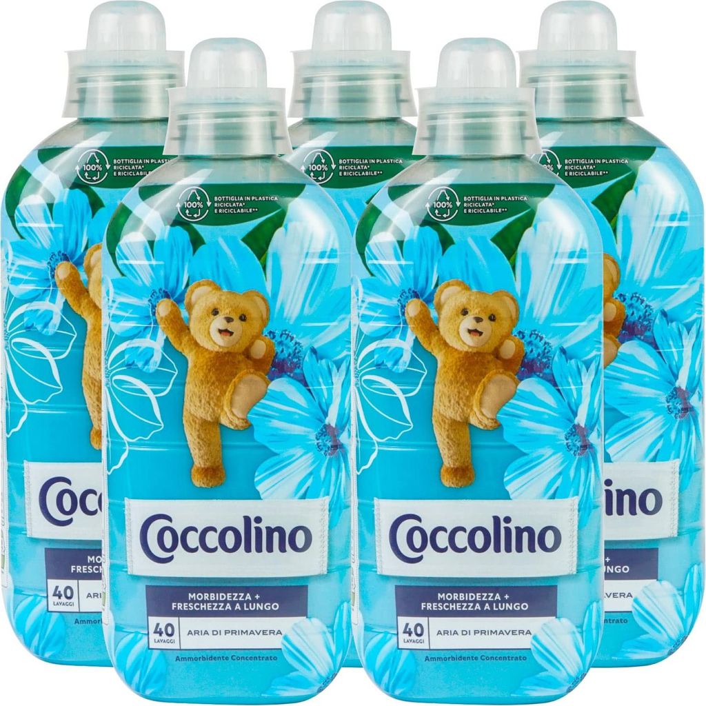 5 x Coccolino Frühlingsluft Weichspüler Konzentrat Weichheit und Frische für lange 200 Waschgänge insgesamt – 5 Flaschen mit je 1 Liter