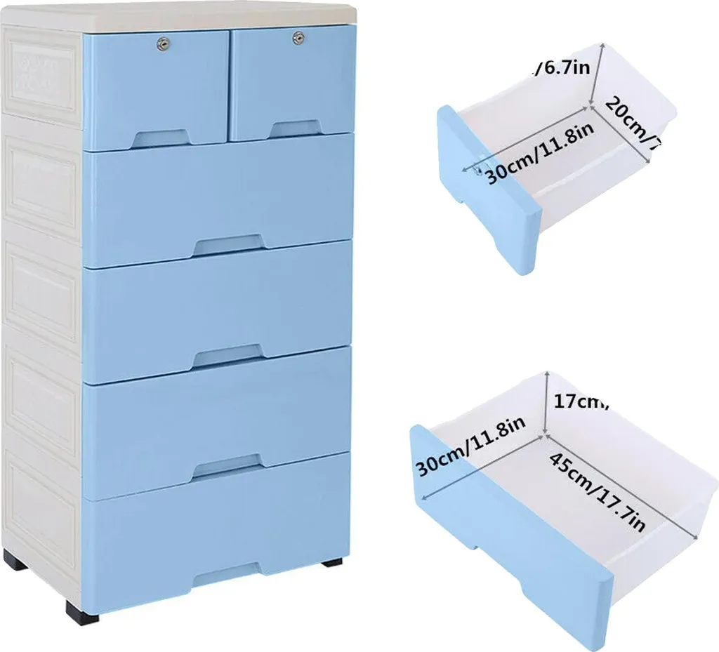 Armoire de rangement bleue 6 tiroirs, organisateur compact et robuste