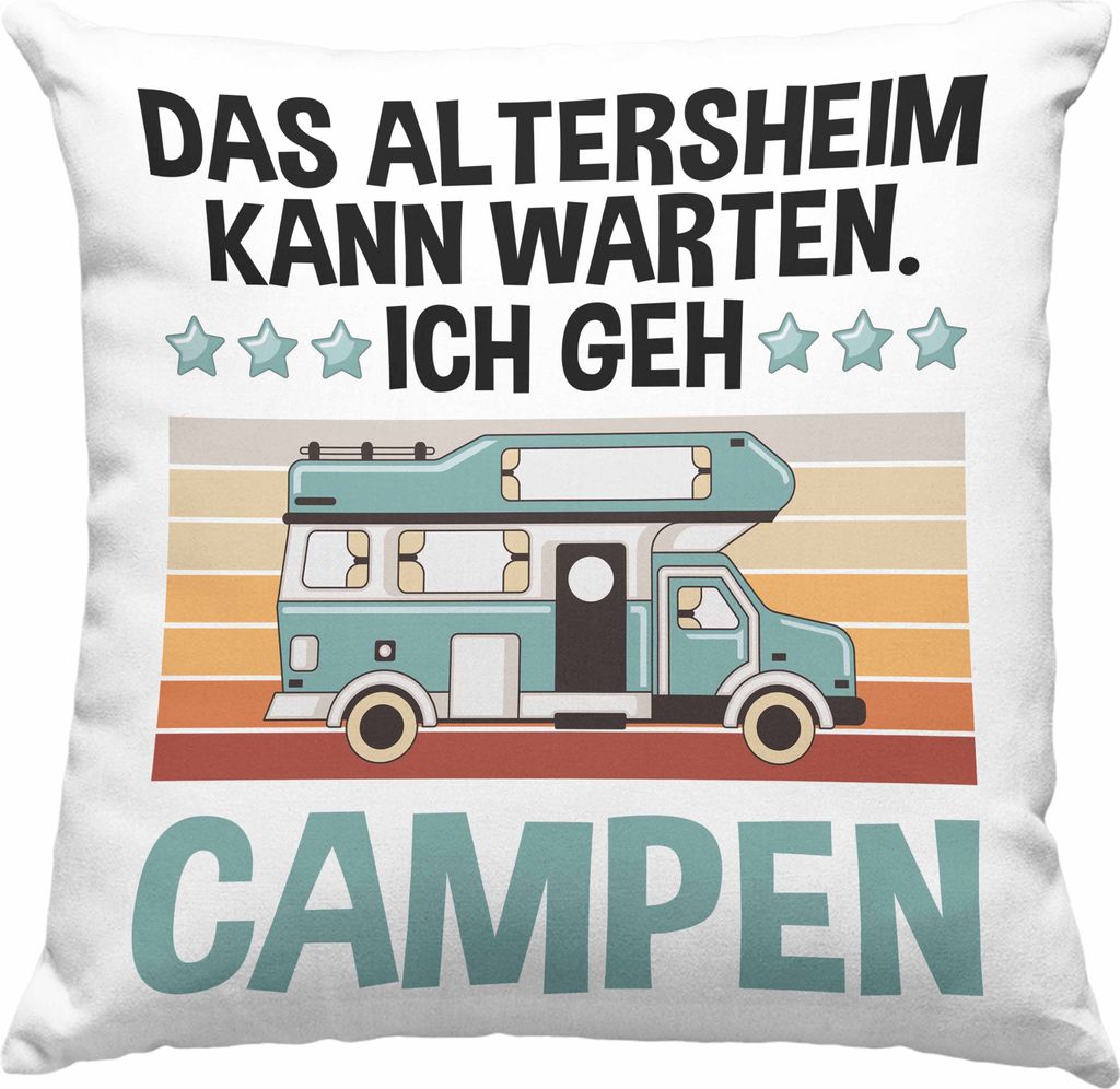 Trendation - Wohnwagen Camper Deko-Kissen mit Füllung 40x40 Geschenke Wohnmobil für Männer Campingwagen Geschenkidee Zubehör Camping Opa Oma Re...