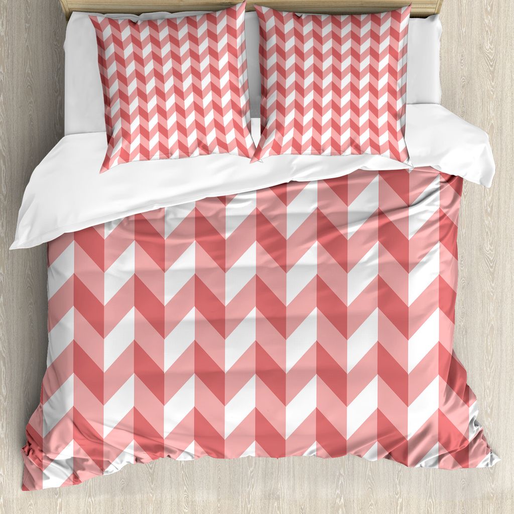 ABAKUHAUS Koralle Bettbezug, Retro Chevron-Muster, Milbensicher Allergiker geeignet mit Kissenbezügen, 200 cm x 200 cm - 80 x 80 cm, Coral Dunkel ...