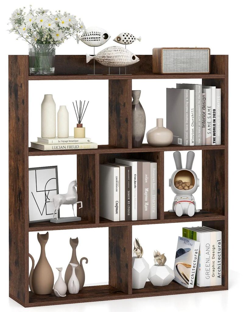 Bücherregal mit 7 Fächern - Stehendes Würfelregal - Aufbewahrungsregal für Wohnzimmer, Schlafzimmer und Büro - Holzregal 80 x 20 x 90 cm - Kaf...