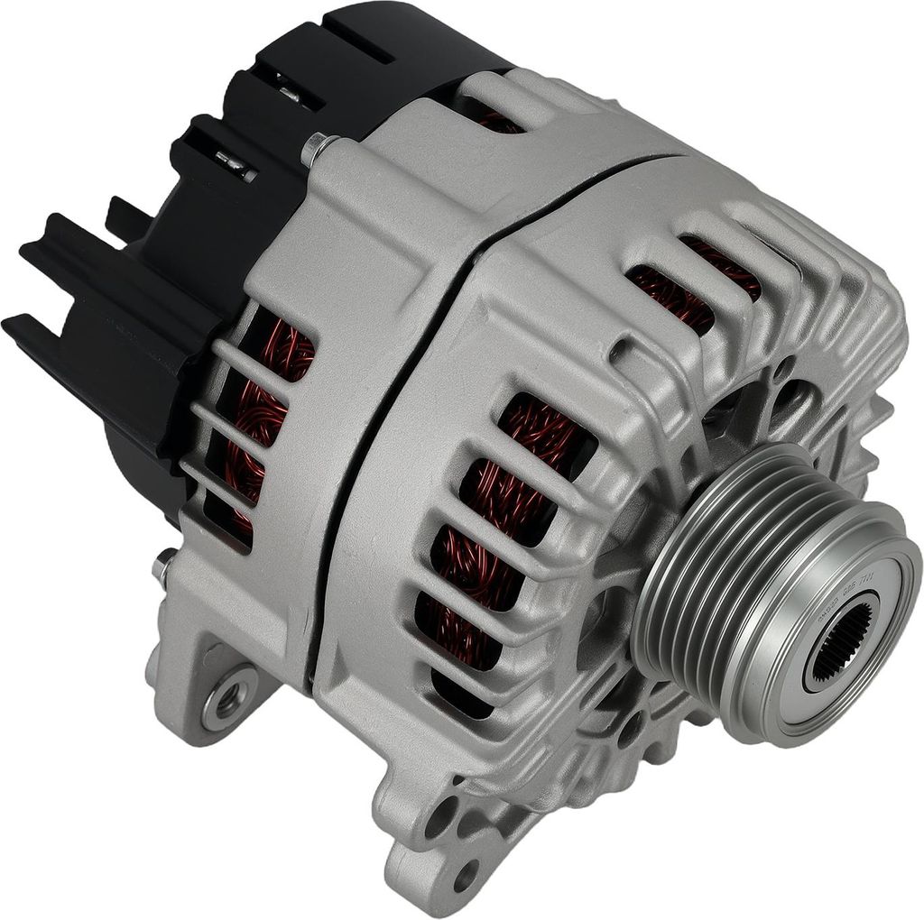 A studio shot of a car alternator.