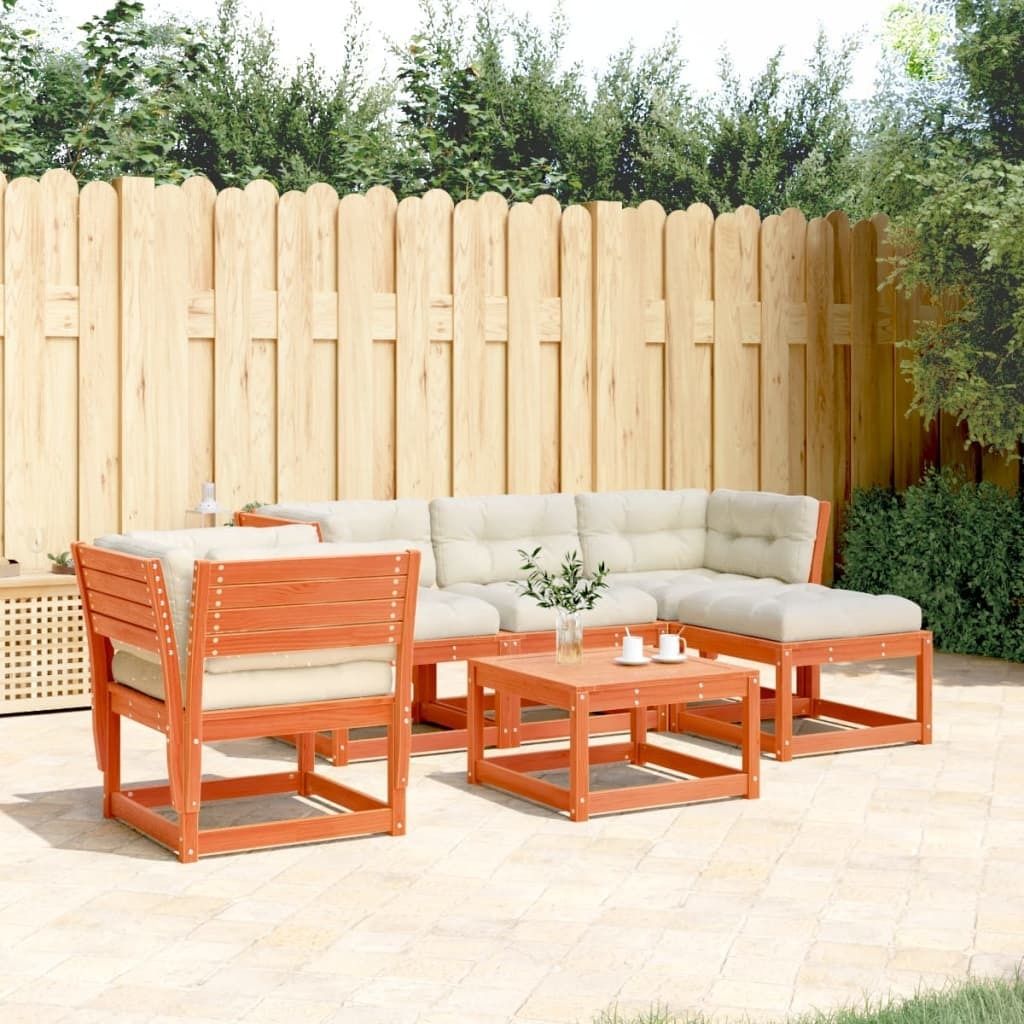 5tlg. Garten-Lounge-Set mit Kissen Wachsbraun Massivholz Kiefer 3216922