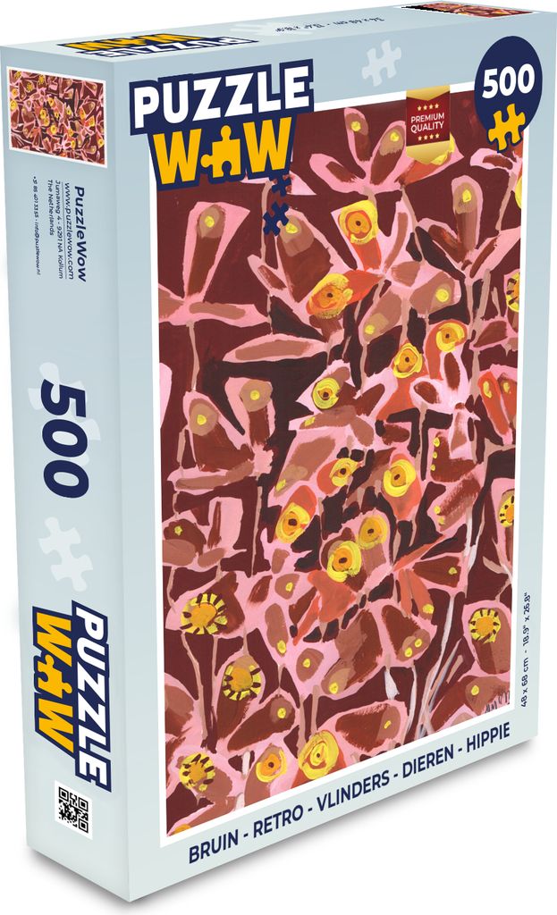 MuchoWow Puzzle 500 Teile Braun - Retro - Schmetterlinge - Tiere - Hippie - Denken - Spiel - Toy