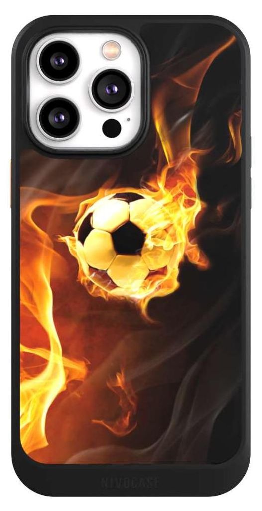 NIVOCASE Hülle für Apple iPhone 14 Pro Max Handyhülle NIVOcore Case Schwarz Ball Feuer Fußball