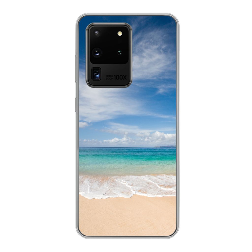MuchoWow Handyhülle Schutzhülle Hülle für Samsung Galaxy S20 Ultra Ein tropischer Strand auf Hawaii, an dem die Wellen an Land gespült werde...