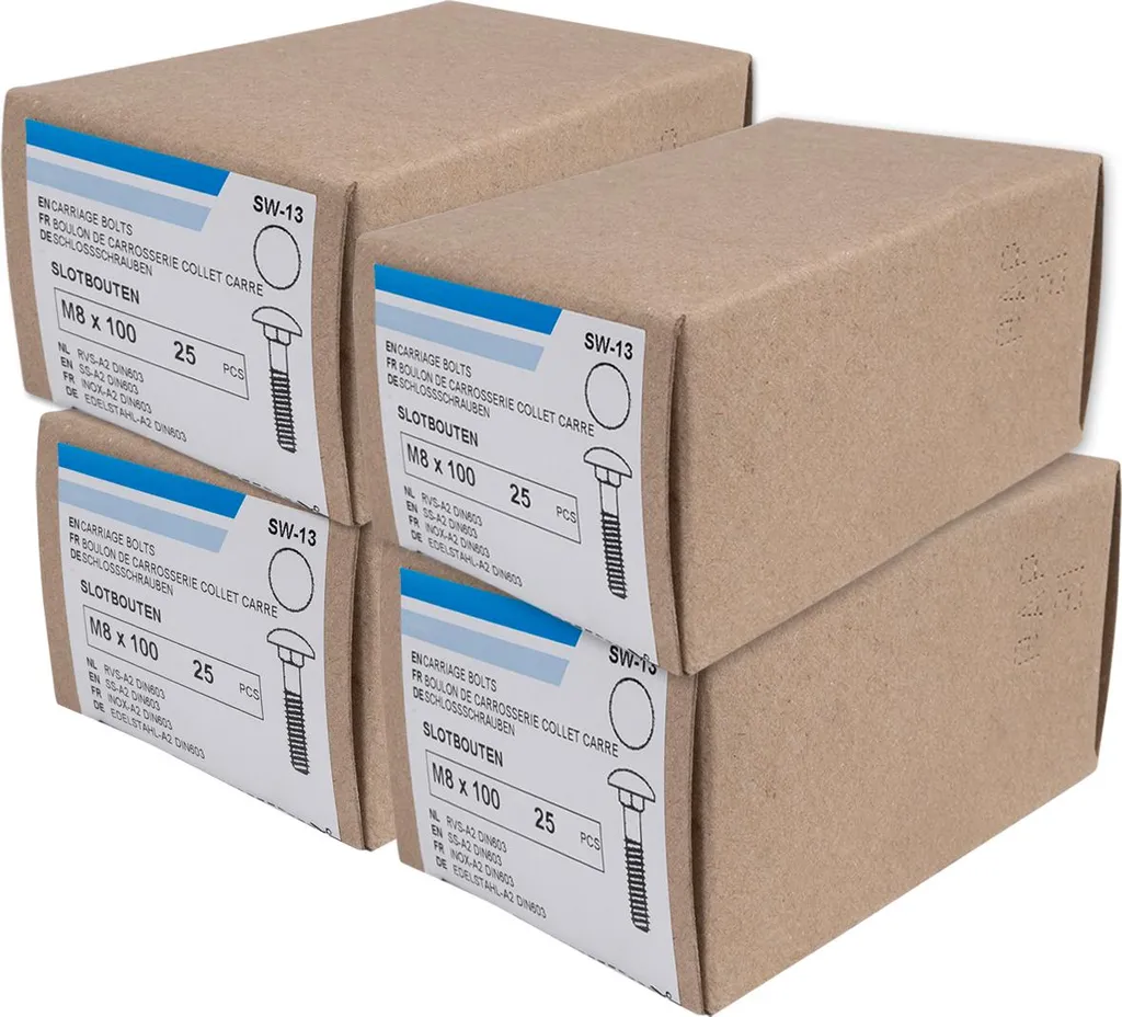 Boulonnerie inox : Vis à tête bombée M8x100 pour bois et métal - 100 pces