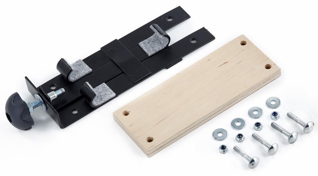 Komplette Befestigung für Gepäckträger incl. Holzplatte mit Produktbild 