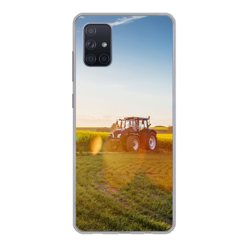 MuchoWow Handyhülle Schutzhülle Hülle für Samsung Galaxy A71 Traktor - Gras - Sonnenuntergang Silikon Softcase Handy Hülle - Kartenbesitzer