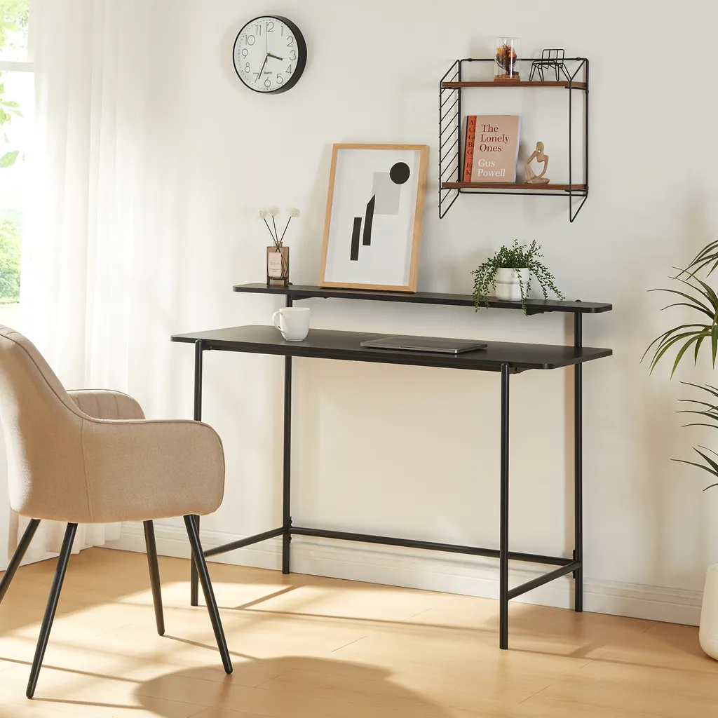 Bureau Samnanger 120 x 55 x 88 cm Noir avec Tablette Supérieure