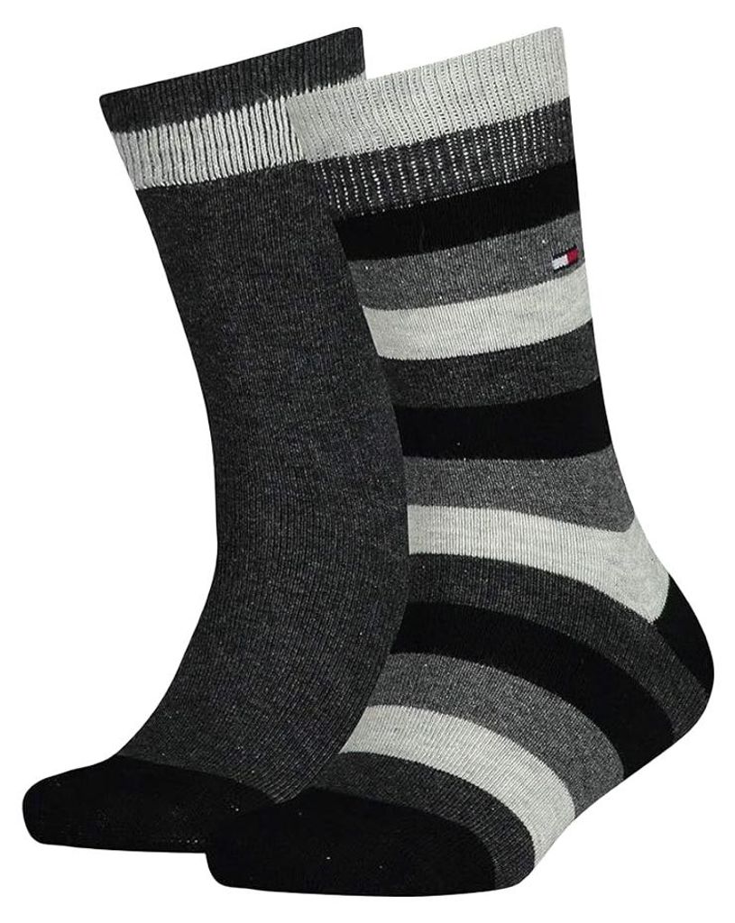 Tommy Hilfiger - Socken für Kinder, Stripes (2er-Pack) NA690 (35 EU - 38 EU) (Grau/Schwarz)