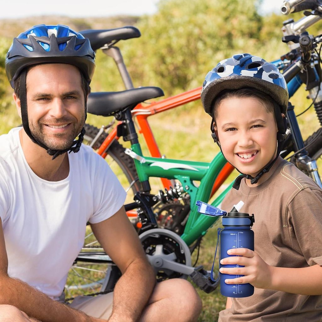 Trinkflasche für Kinder - 500 ml Sportwasserflasche mit Strohhalm und Zeitanzeige