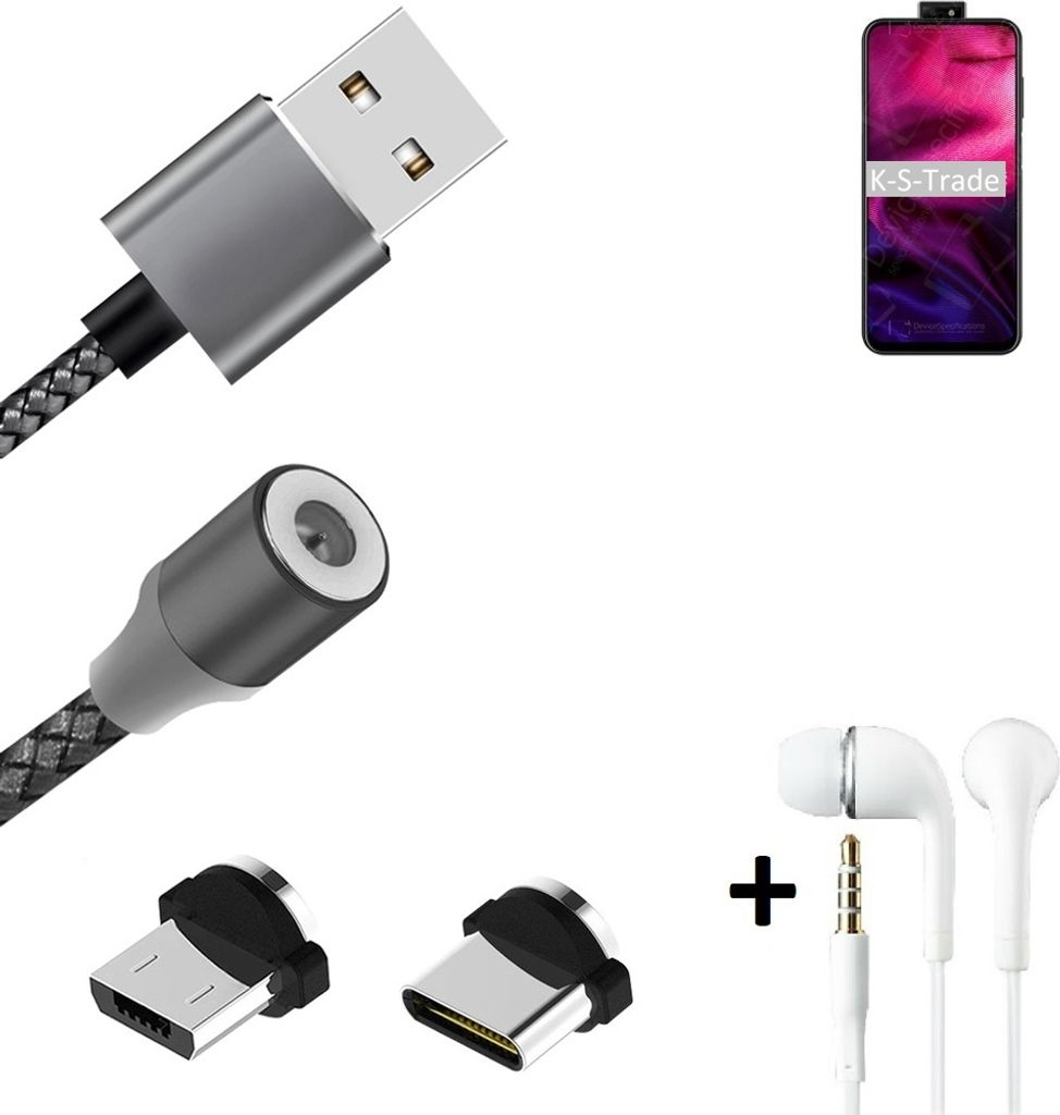 K-S-Trade Hochwertiges Magnet-Lade-kabel Sync-Kabel Daten-Kabel + Kopfhörer für HiSense Infinity H50 Zoom mit USB-Typ-C-Anschluss und