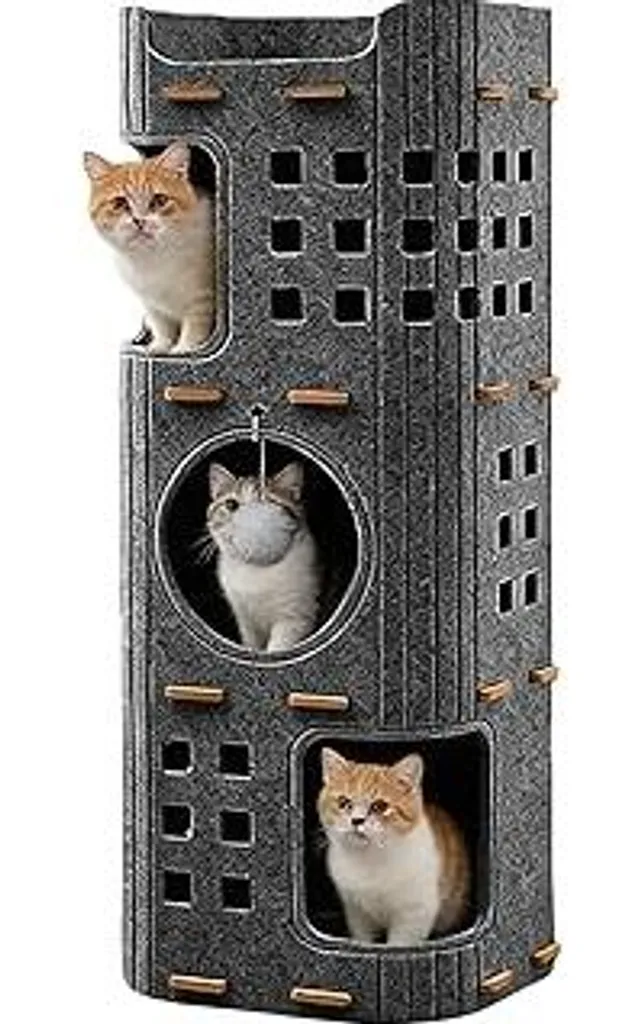 Cubo Gatto 3 Piani con Tiragraffi e Giochi | Protezione Unghie Feltro