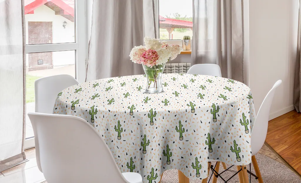 ABAKUHAUS Tovaglia Rotonda 150 cm - Tessuto Tecnico e Stampa Cactus