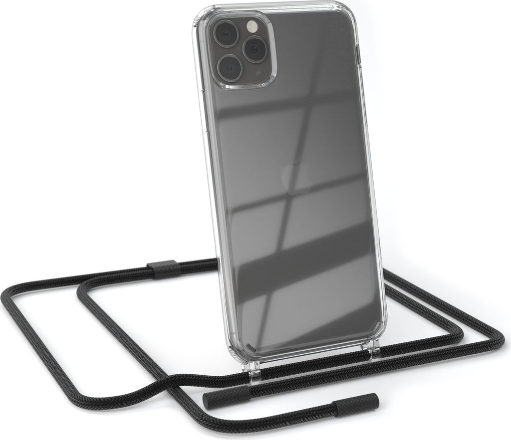 EAZY CASE Handykette für Apple iPhone 11 Pro Max, Clear Case aus Silikon, mit Umhängeband, abnehmbare Endstücke, Handyband in Schwarz
