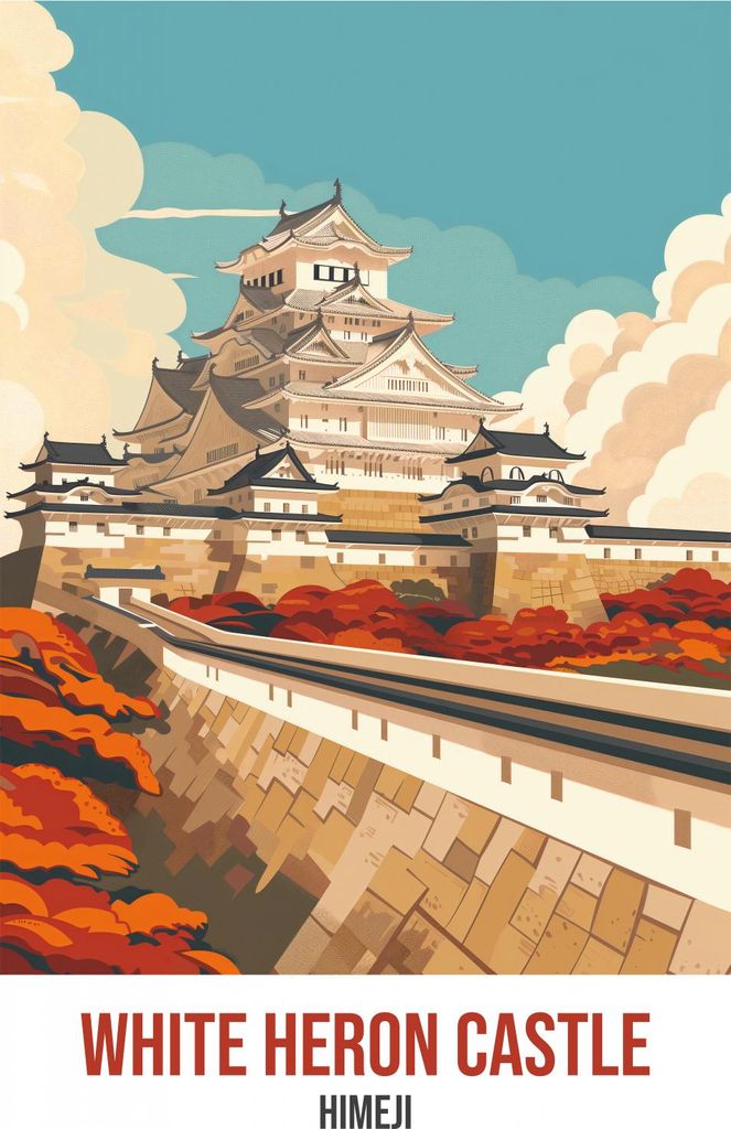 Plakat 40x55cm Weißer Reiher Schloss, Himeji