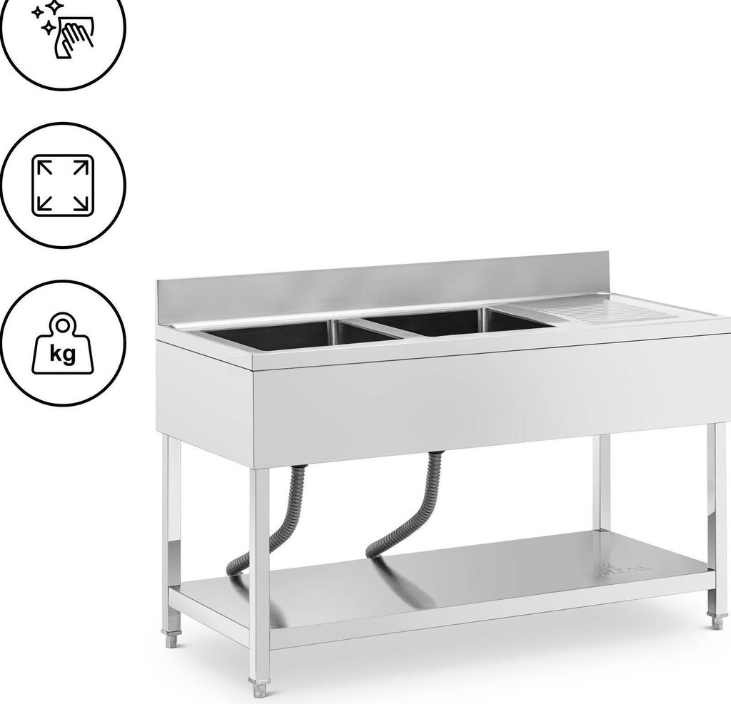 Royal Catering Spültisch - 2 Becken - Edelstahl - 140 x 60 cm -