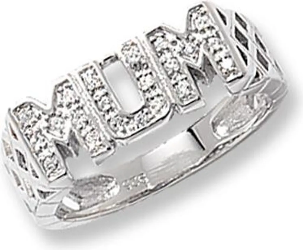 Cadeau Fête des Mères Bague Mum Argent 925 et Zirconium Taille 51