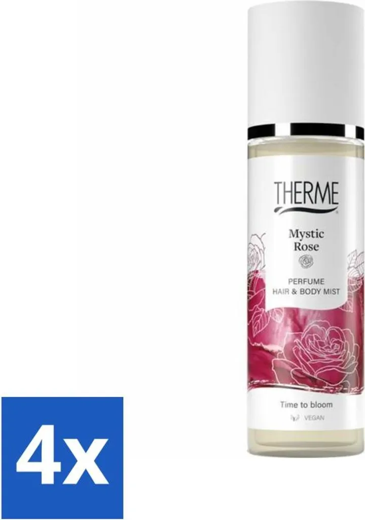 Therme - Mystic Rose - Spray profumato per capelli e corpo - Rinfrescante - Nutriente - 200 ml - Confezione risparmio - 4 pezzi