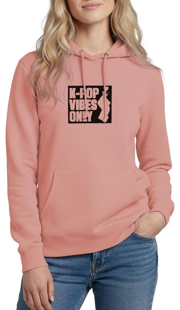 Spreadshirt K-Pop Vibes Only Mit Fingerherz Damen Hoodie, M, Altrosa
