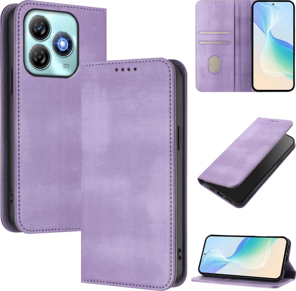 Handyhülle für ZTE Blade A75 4G, Vintage Leder RFID Schutz Kartenfach Standfunktion Magnetische Klapphülle Violett